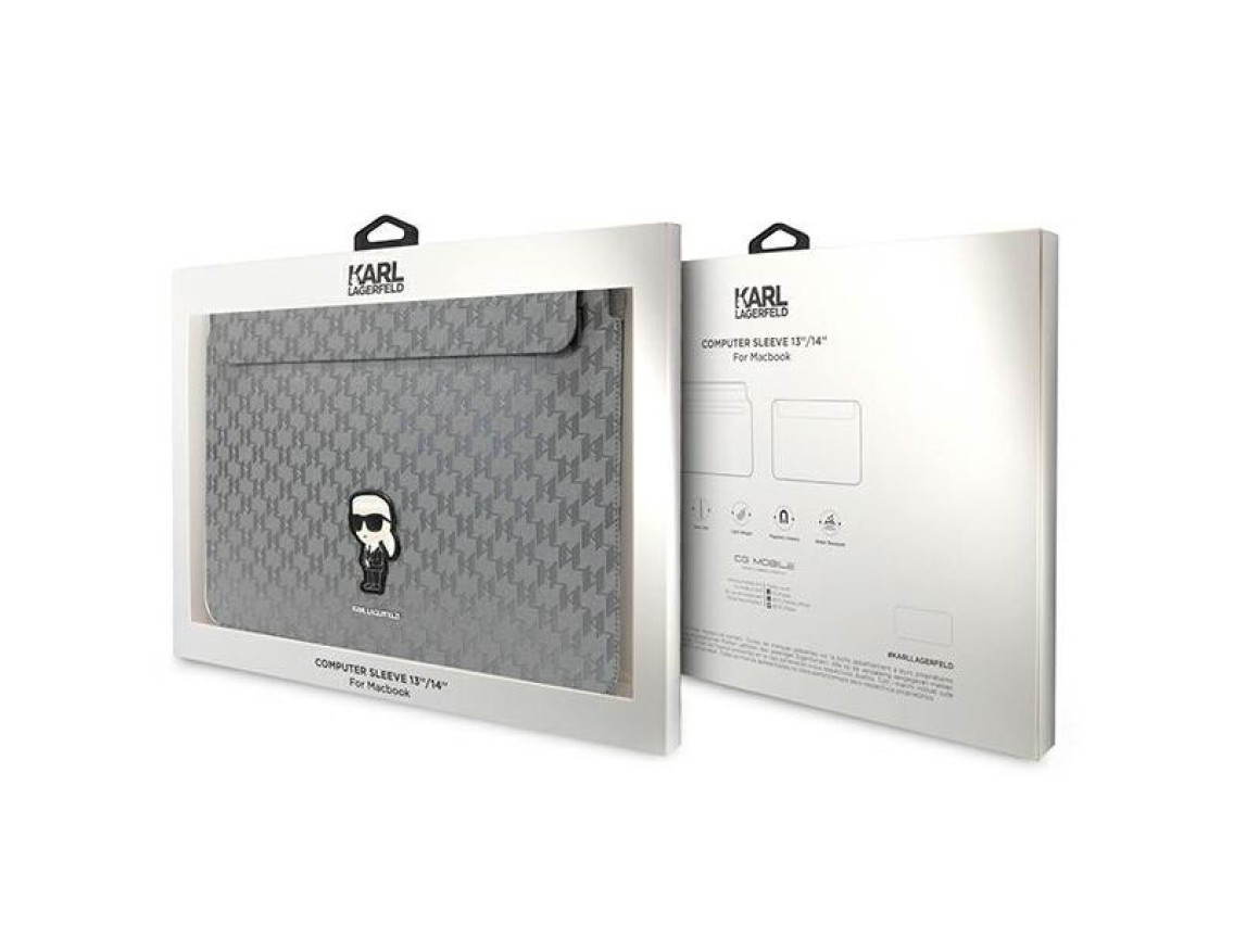 Capa Karl Lagerfeld Saffiano Monogram Ikonik para laptop de 14" - prata
