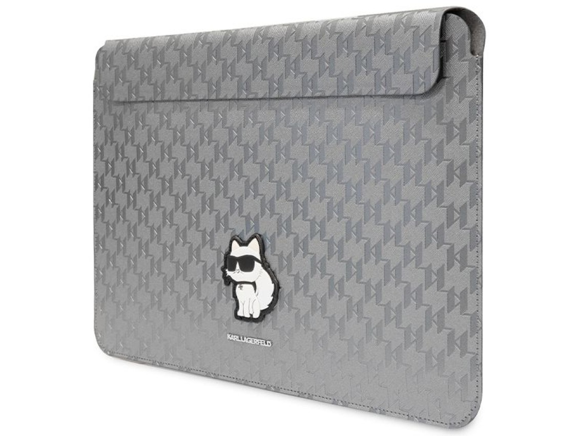 Funda Karl Lagerfeld Saffiano Monogram Choupette para portátil de 14" - plateada