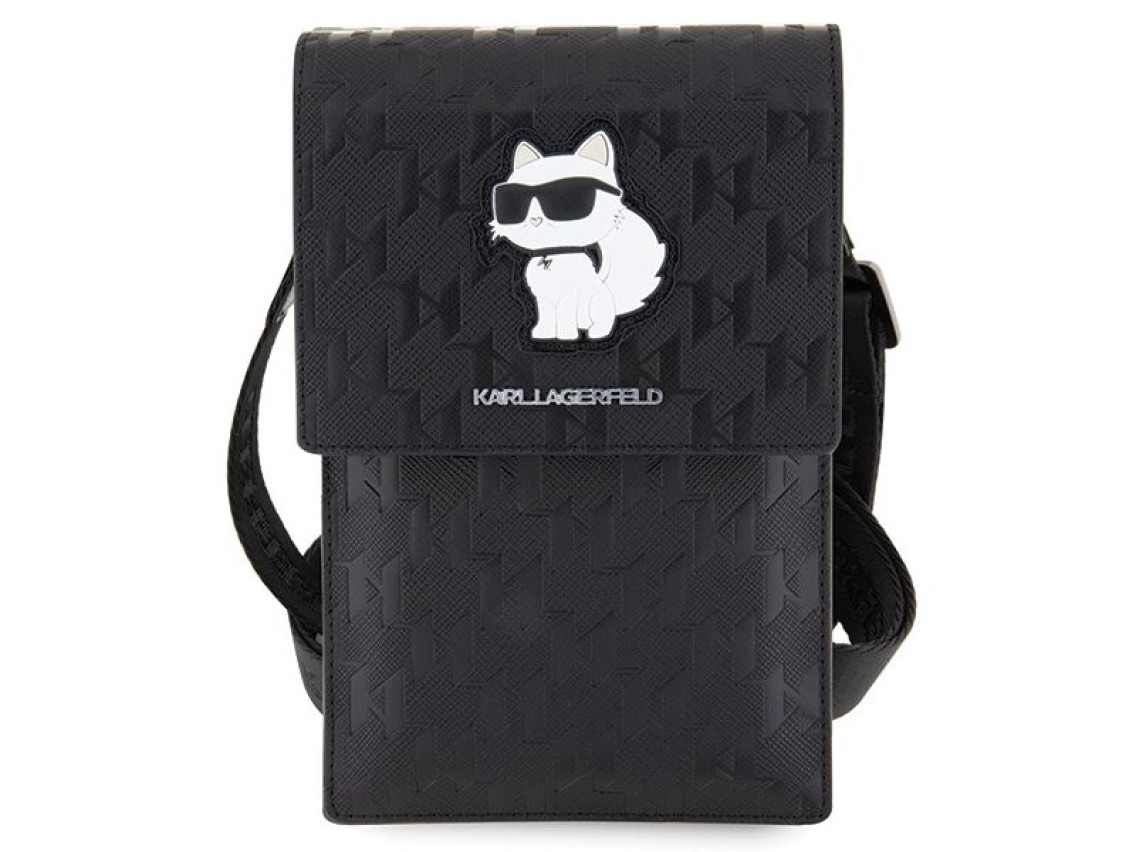 Bolsa Karl Lagerfeld Case KLWBSAKHPCK - Monograma Choupette em Saffiano Preto
