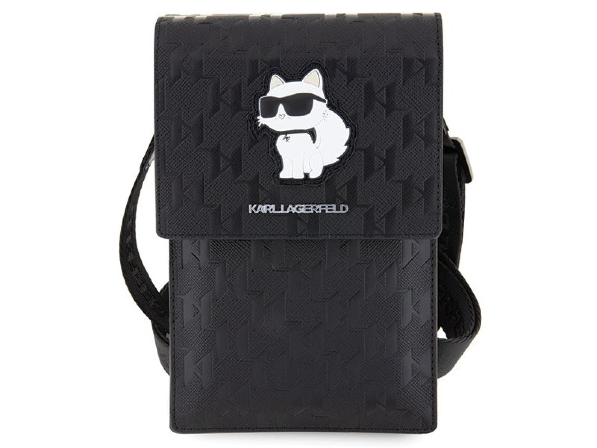 Bolsa Karl Lagerfeld Case KLWBSAKHPCK - Monograma Choupette em Saffiano Preto