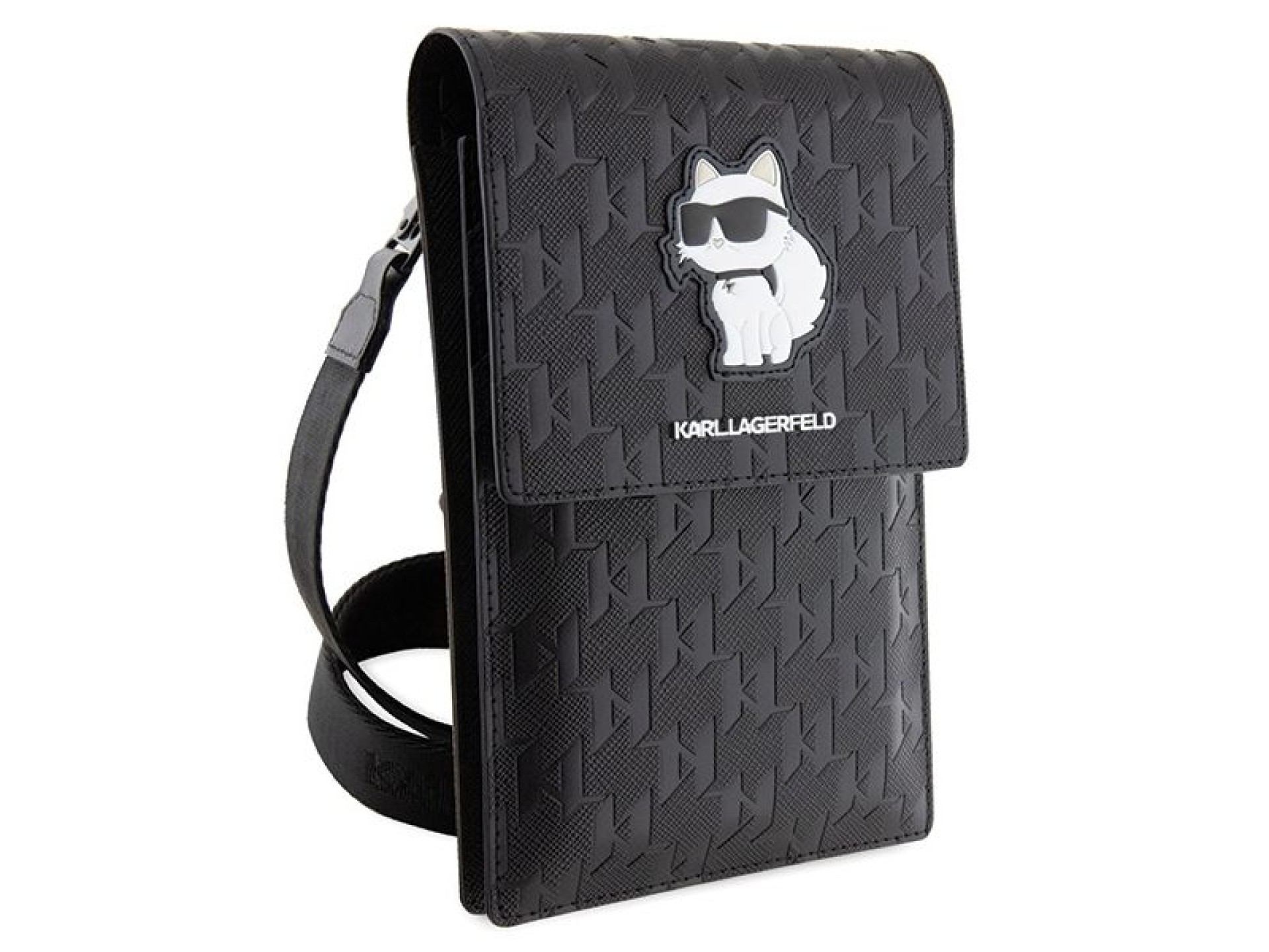 Bolsa Karl Lagerfeld Case KLWBSAKHPCK - Monograma Choupette em Saffiano Preto