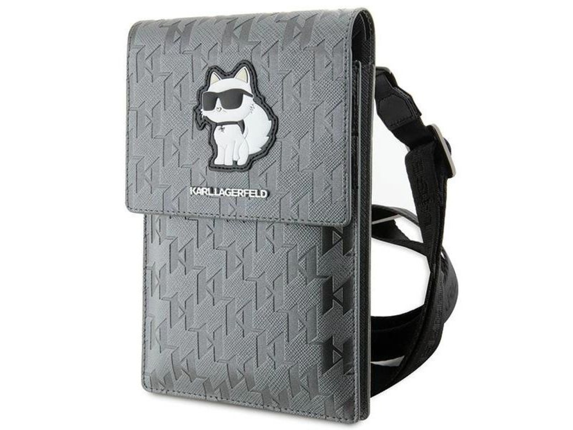 Bolsa Karl Lagerfeld Case KLWBSAKHPCG - Monograma Choupette em Saffiano Prateado