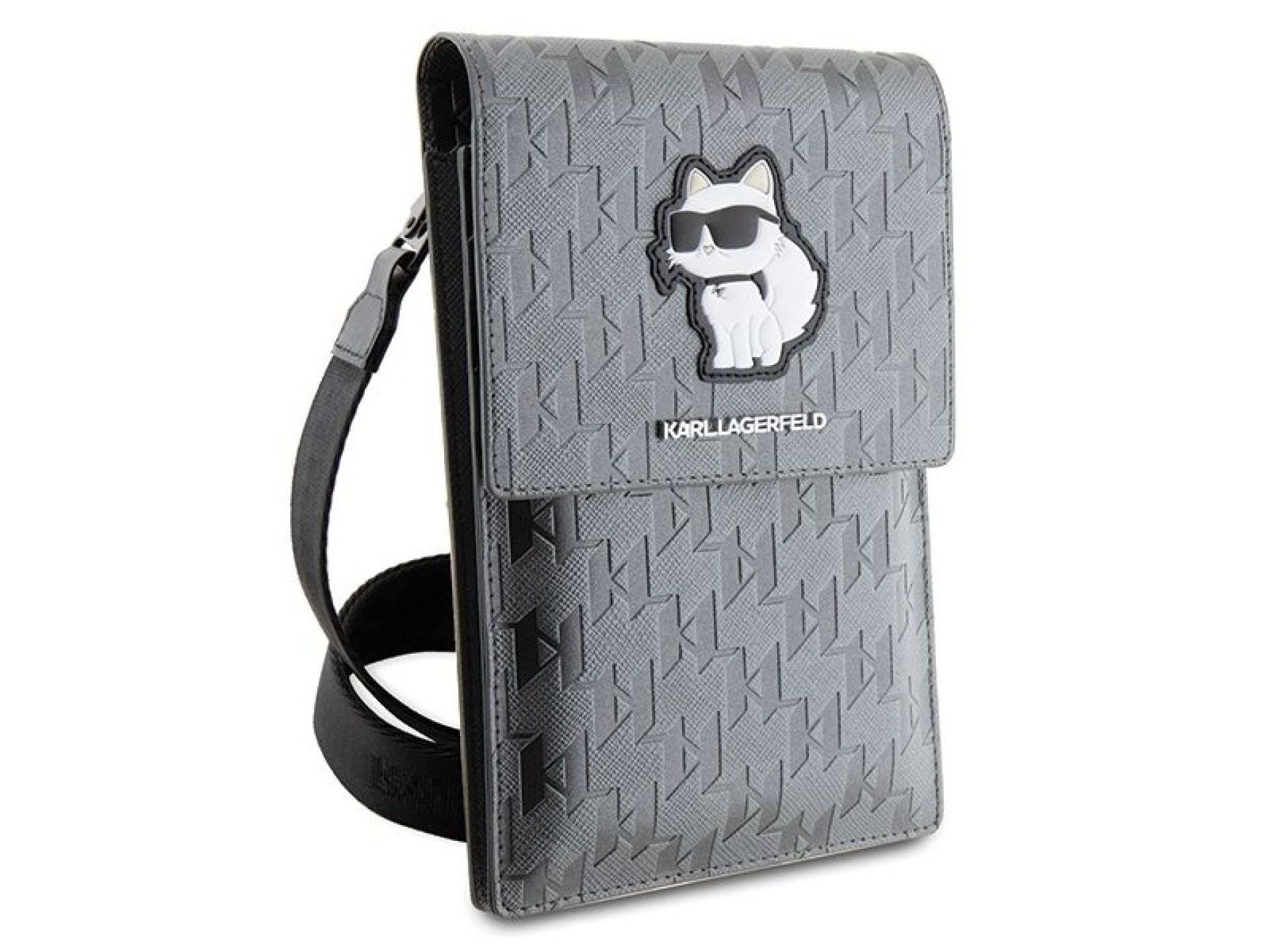 Bolsa Karl Lagerfeld Case KLWBSAKHPCG - Monograma Choupette em Saffiano Prateado