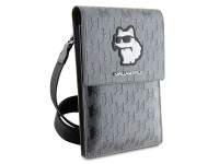 Bolsa Karl Lagerfeld Case KLWBSAKHPCG - Monograma Choupette em Saffiano Prateado Bolsa Karl Lagerfeld Case KLWBSAKHPCG - Monograma Choupette em Saffiano Prateado