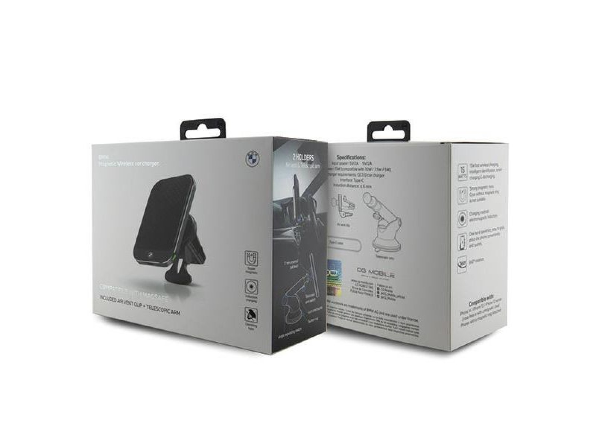 Suporte de indução BMW BMMWCCDTPK 15W para vidro/grade, preto/preto, MagSafe Signature Edition
