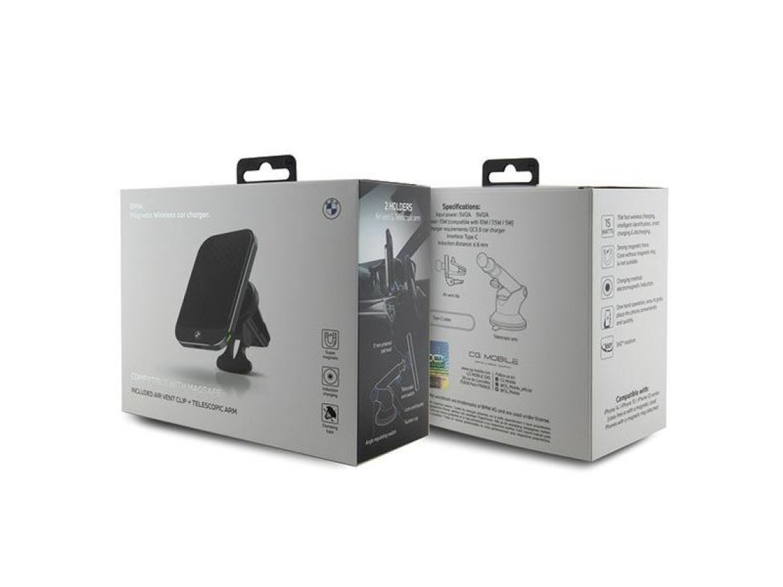 Suporte de indu��o BMW BMMWCCDTPK 15W para vidro/grade, preto/preto, MagSafe Signature Edition