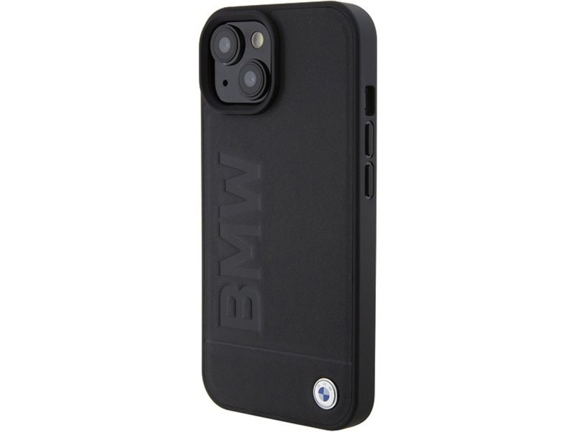 Capa BMW em couro com gravação a quente para iPhone 15 - preta