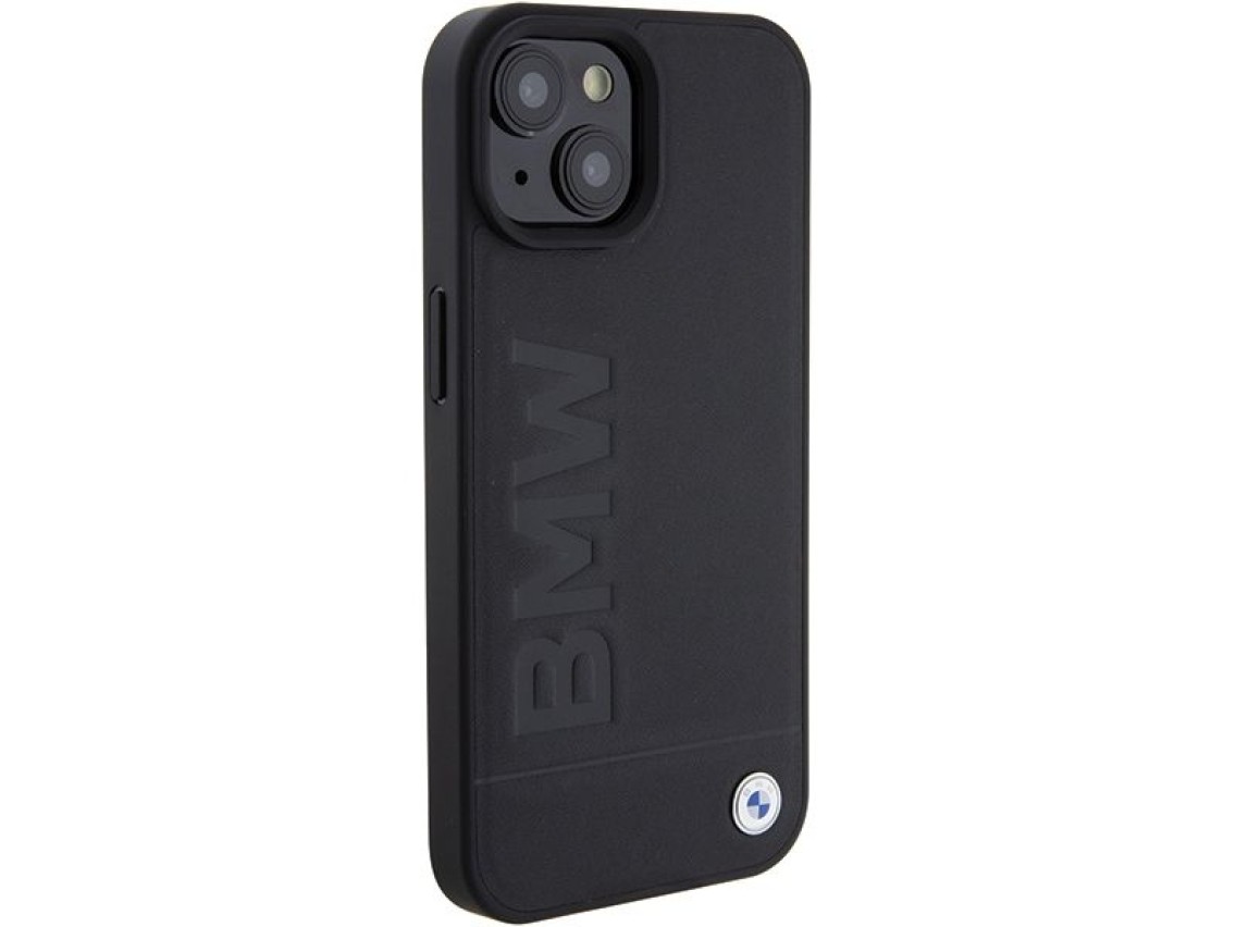 Capa BMW em couro com gravação a quente para iPhone 15 - preta