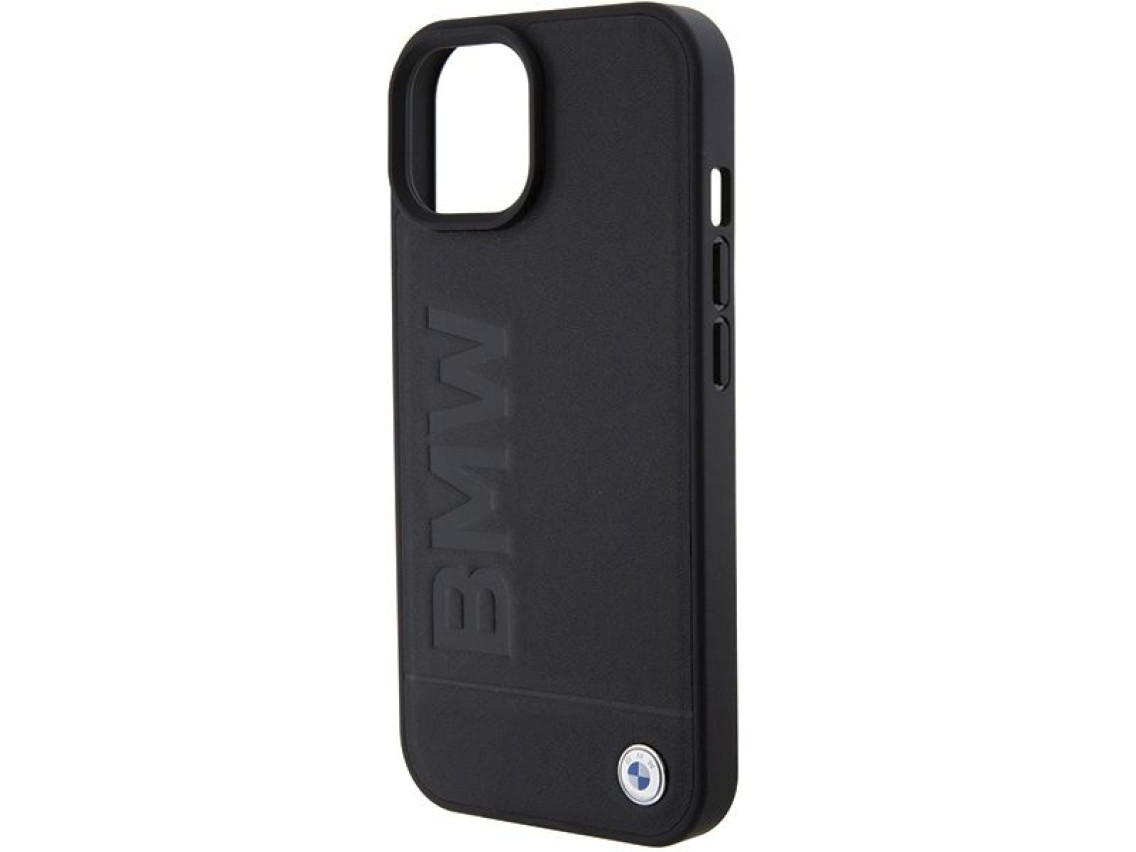 Capa BMW em couro com gravação a quente para iPhone 15 - preta