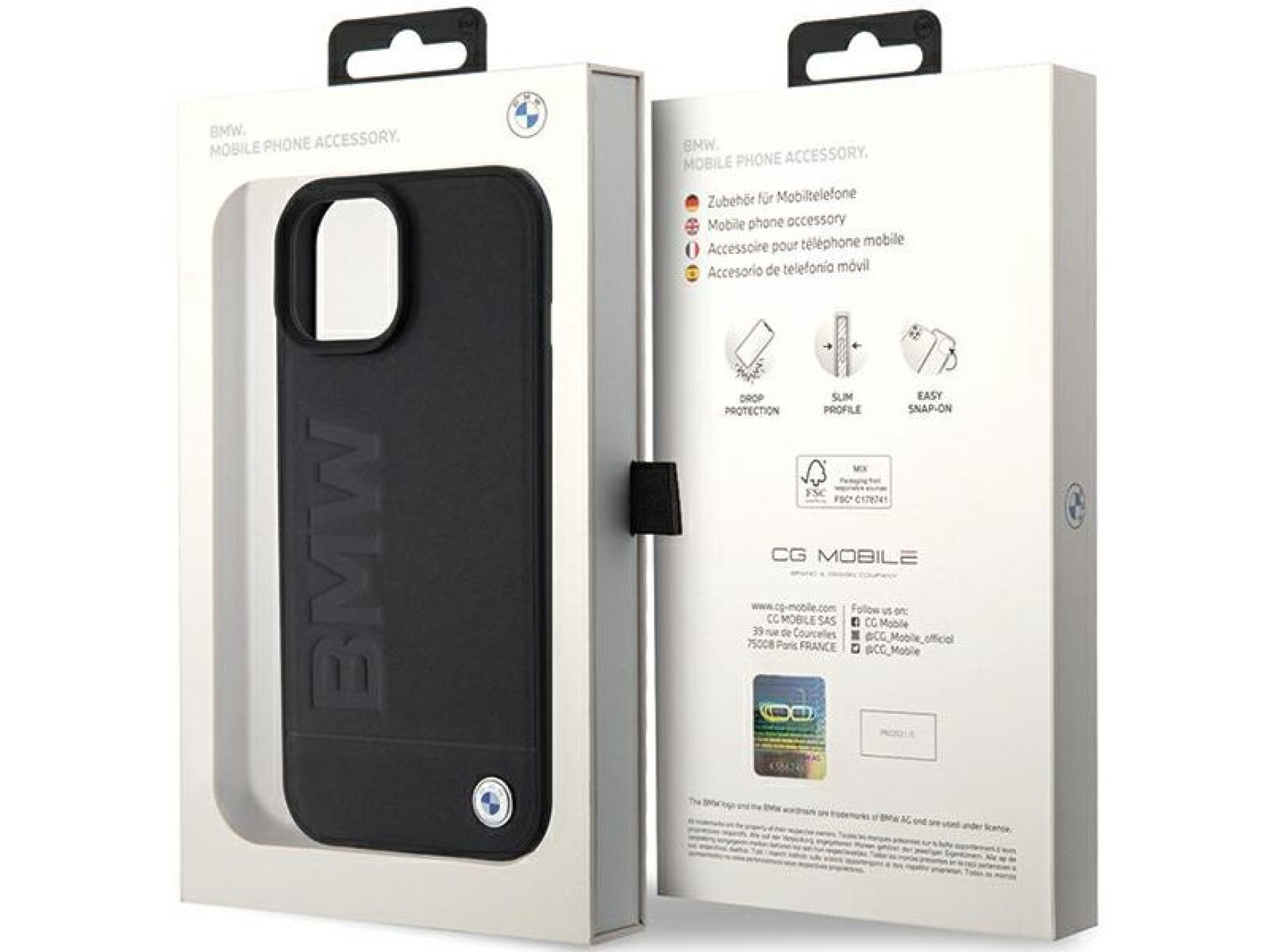 Capa BMW em couro com gravação a quente para iPhone 15 - preta