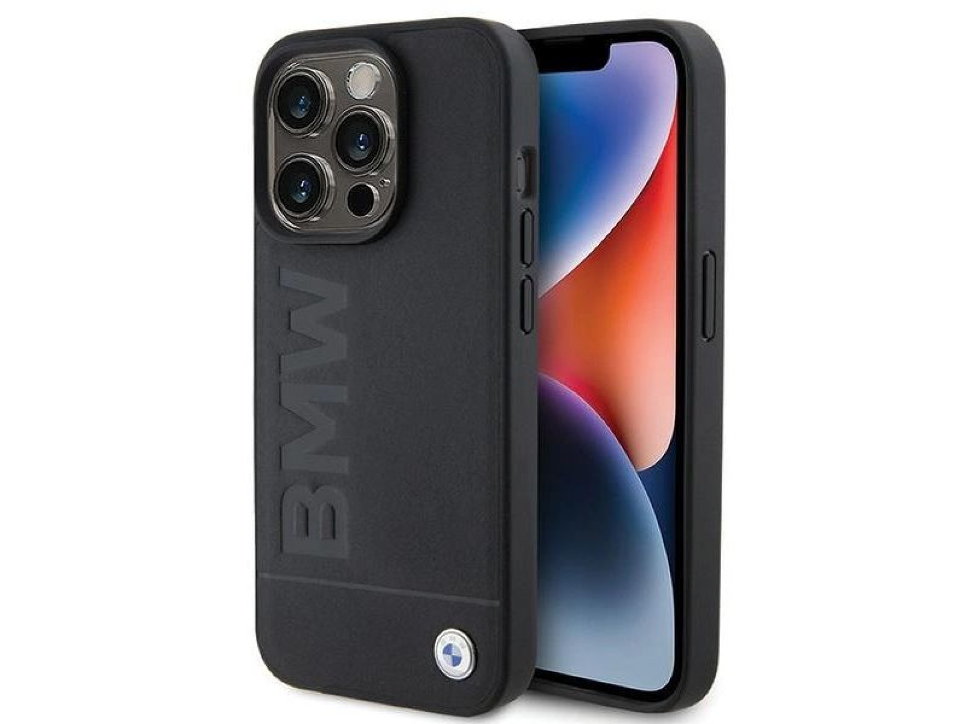 Capa para iPhone 15 Pro Max em couro com gravação a quente da BMW - Preta