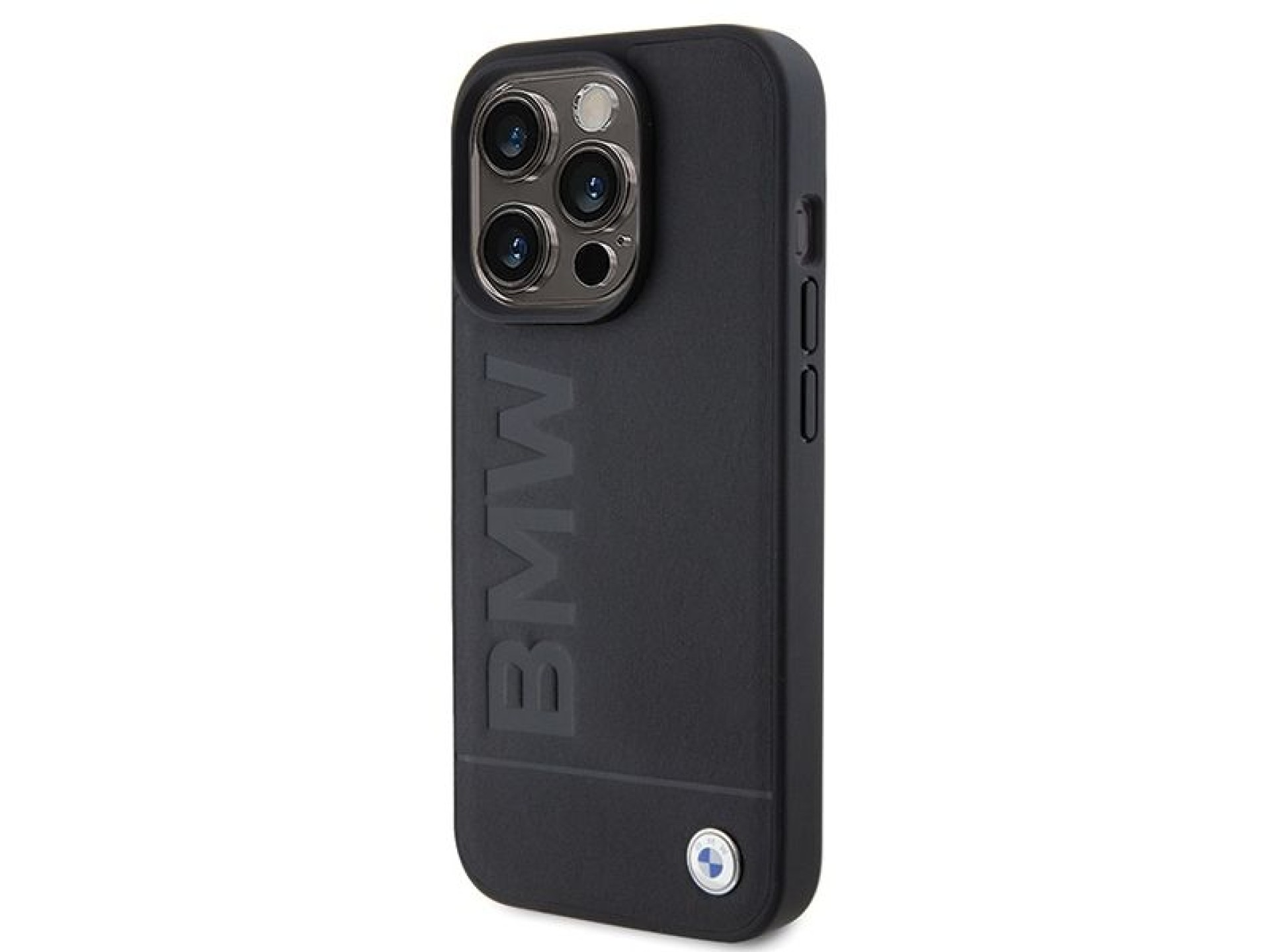 Capa para iPhone 15 Pro Max em couro com gravação a quente da BMW - Preta