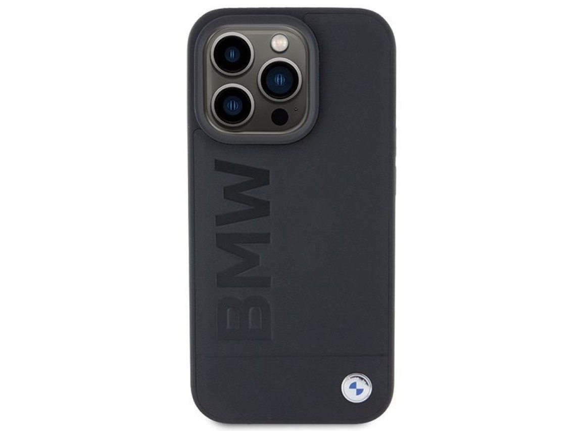 Capa para iPhone 15 Pro Max em couro com gravação a quente da BMW - Preta