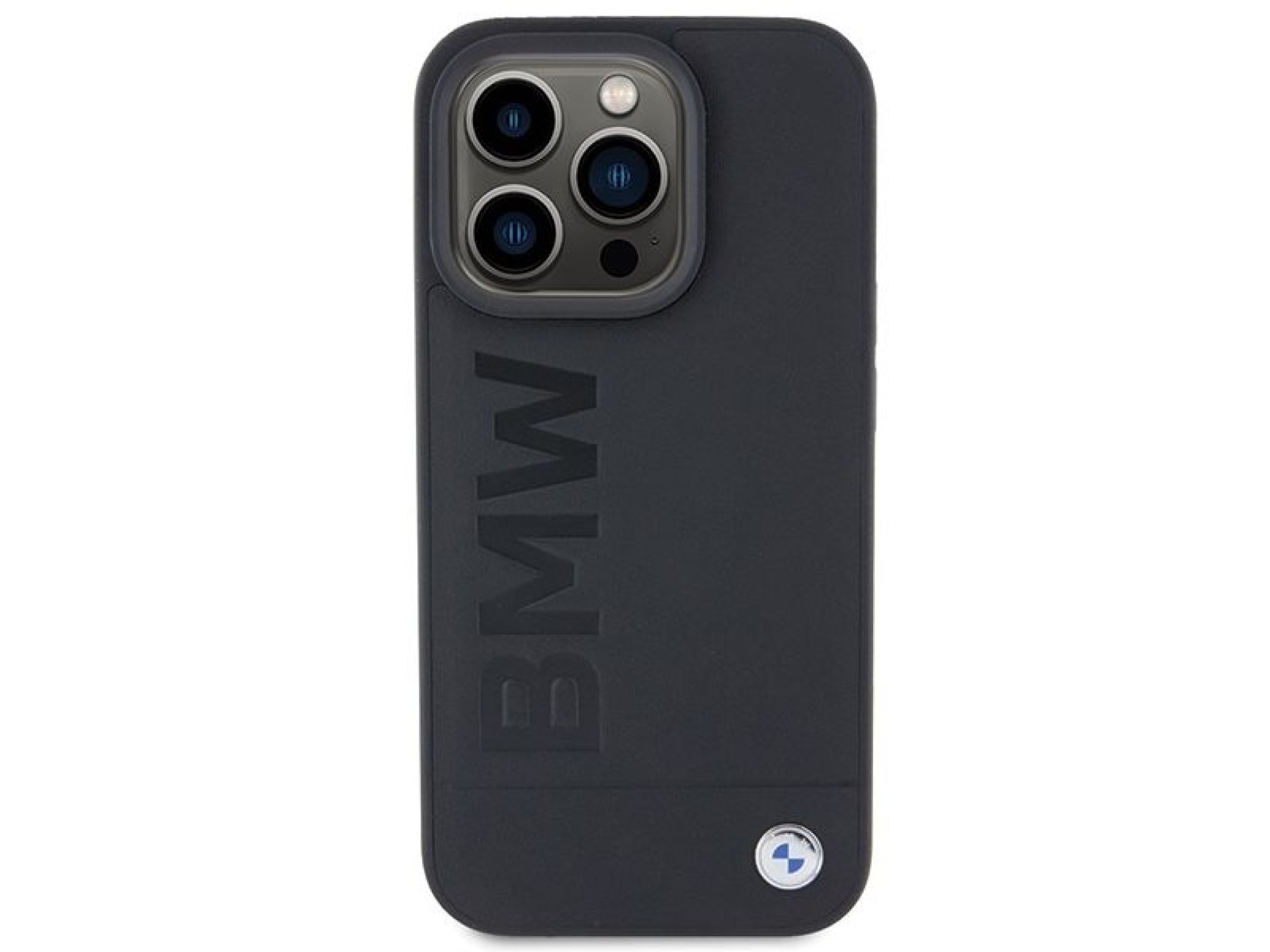 Capa para iPhone 15 Pro Max em couro com gravação a quente da BMW - Preta
