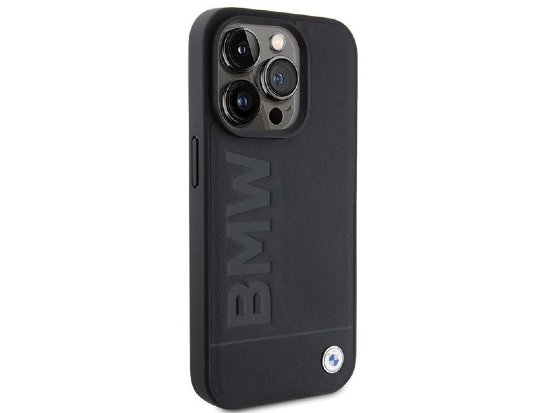 Capa para iPhone 15 Pro Max em couro com gravação a quente da BMW - Preta