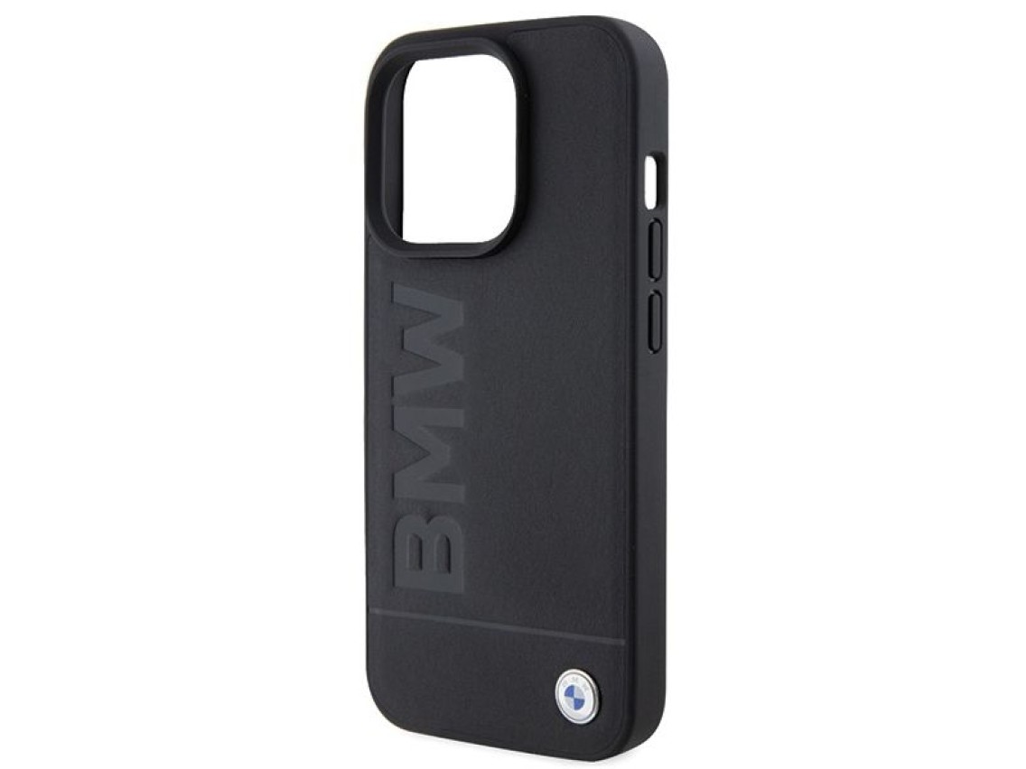 Capa para iPhone 15 Pro Max em couro com gravação a quente da BMW - Preta
