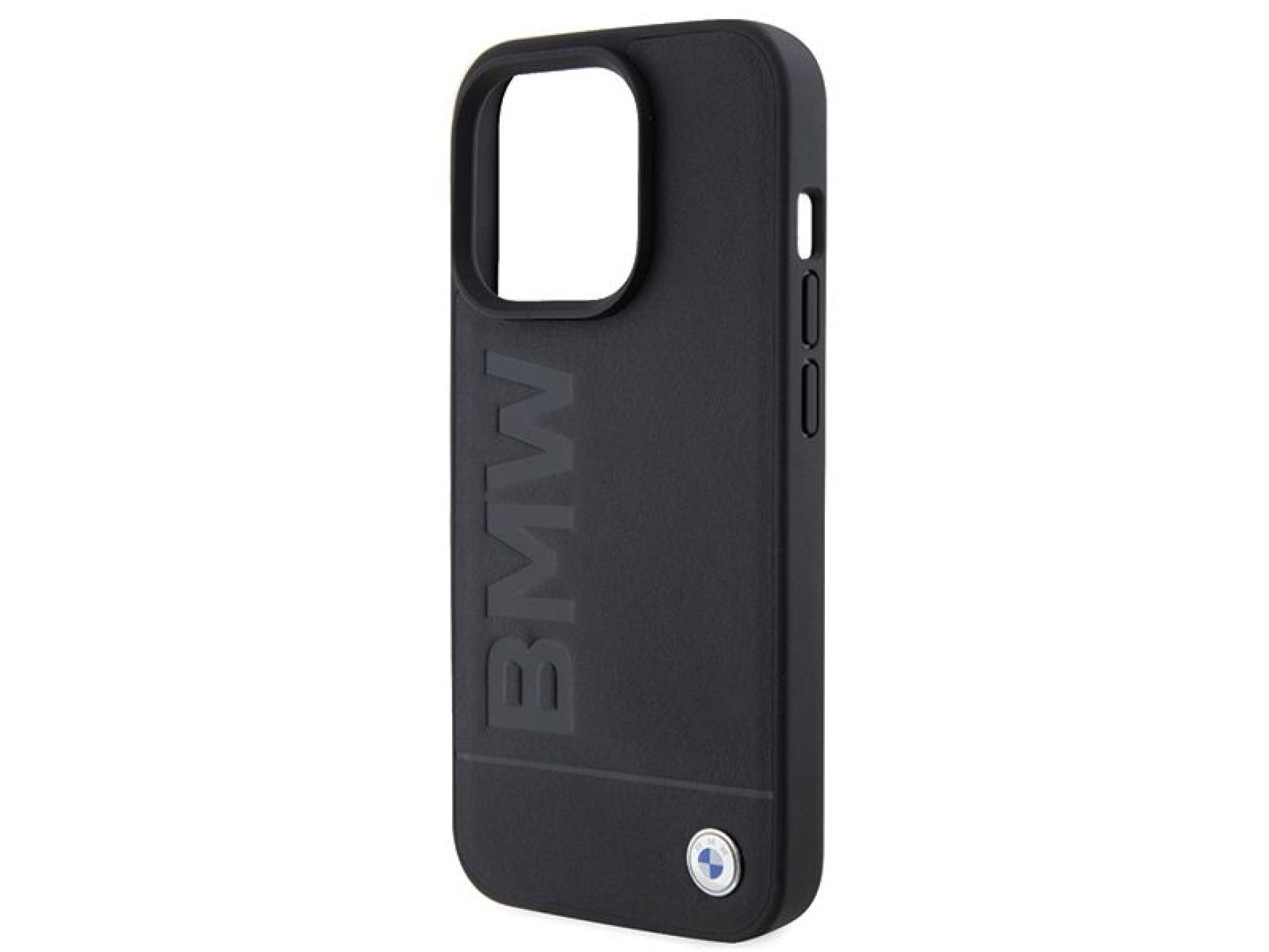 Capa para iPhone 15 Pro Max em couro com gravação a quente da BMW - Preta