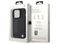 Capa para iPhone 15 Pro Max em couro com gravação a quente da BMW - Preta Capa para iPhone 15 Pro Max em couro com gravação a quente da BMW - Preta