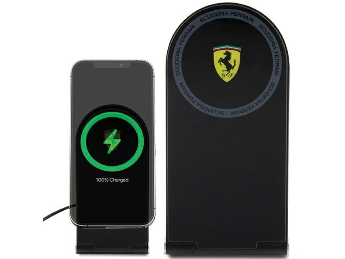 Ferrari Printed Logo MagSafe foldable 2in1 15W inductive charger - black