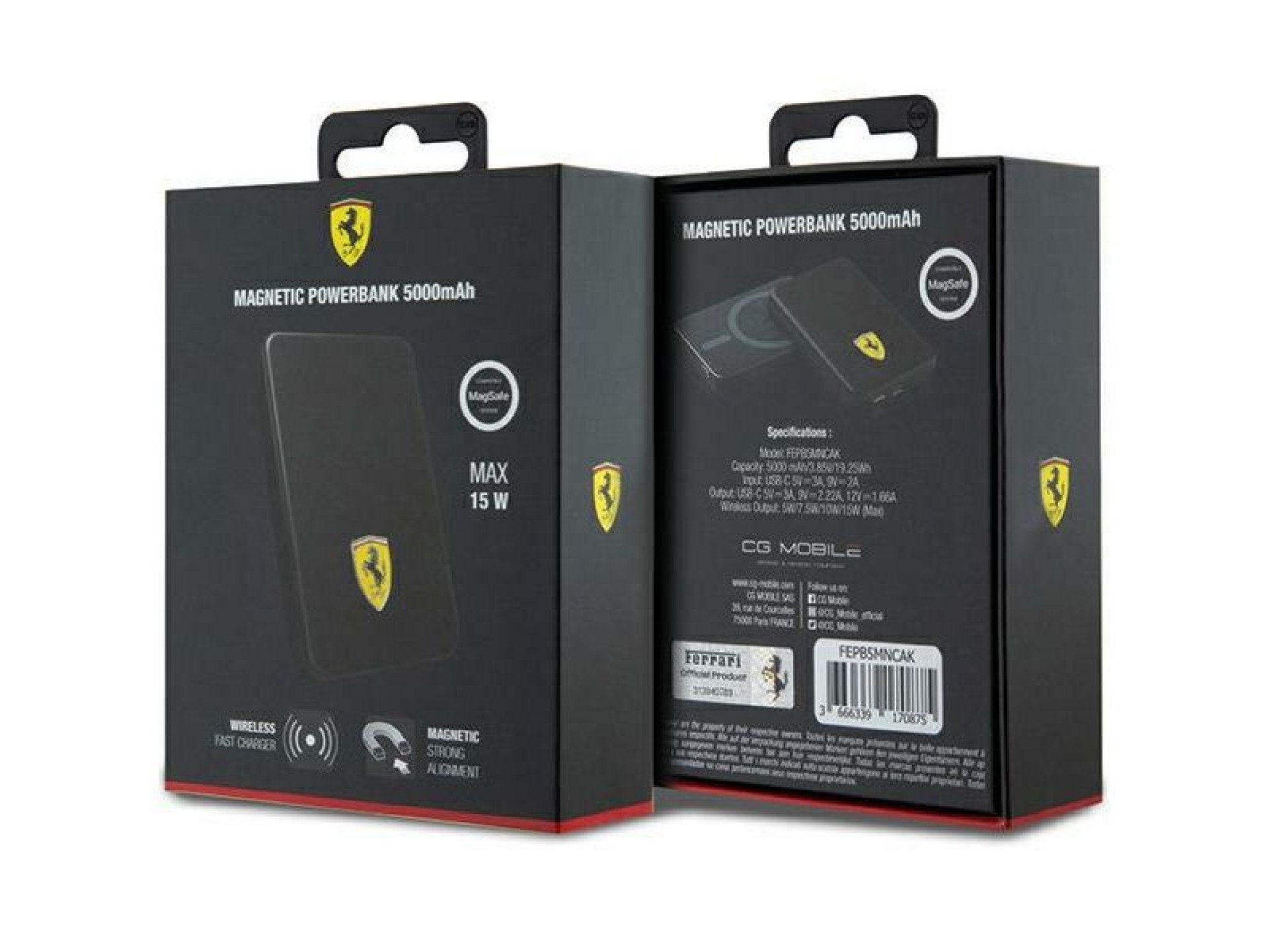 Powerbank Ferrari Metal Logo MagSafe 15W 5000mAh - negro