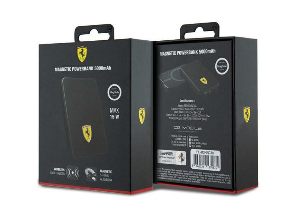 Powerbank Ferrari Metal Logo MagSafe 15W 5000mAh - negro