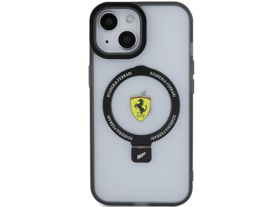 Ferrari FEHMP15SUSCAK iPhone 15 6.1" capa rígida preta/preta com suporte de anel Coleção 2023 MagSaf