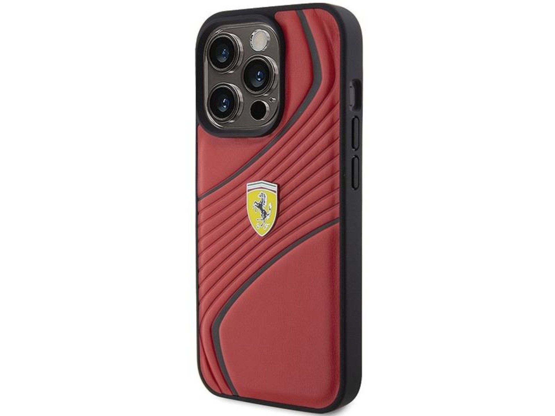 Ferrari Twist Metal Logo case for iPhone 15 Pro - red