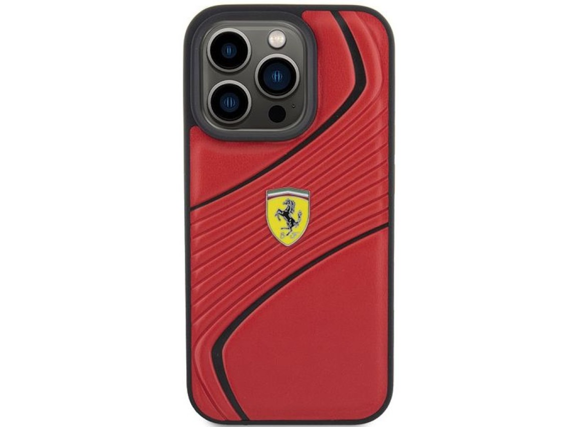 Ferrari Twist Metal Logo case for iPhone 15 Pro - red