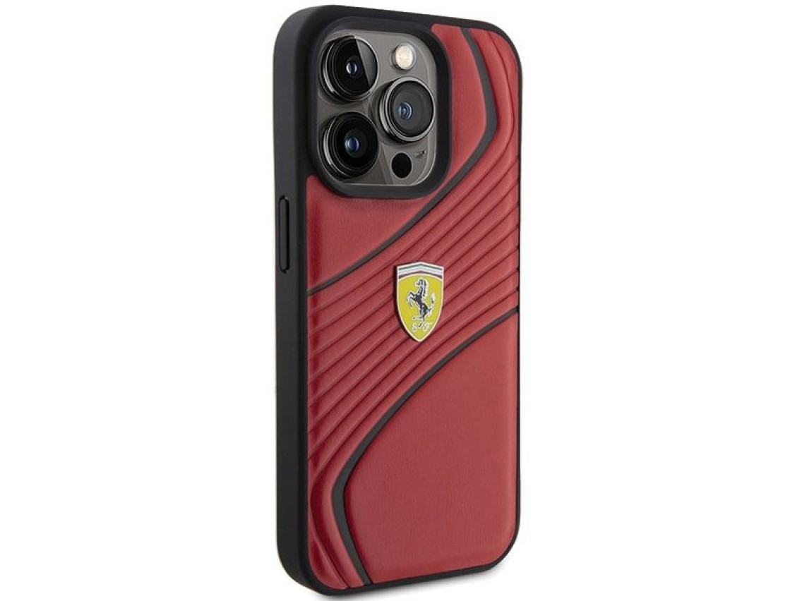 Ferrari Twist Metal Logo case for iPhone 15 Pro - red