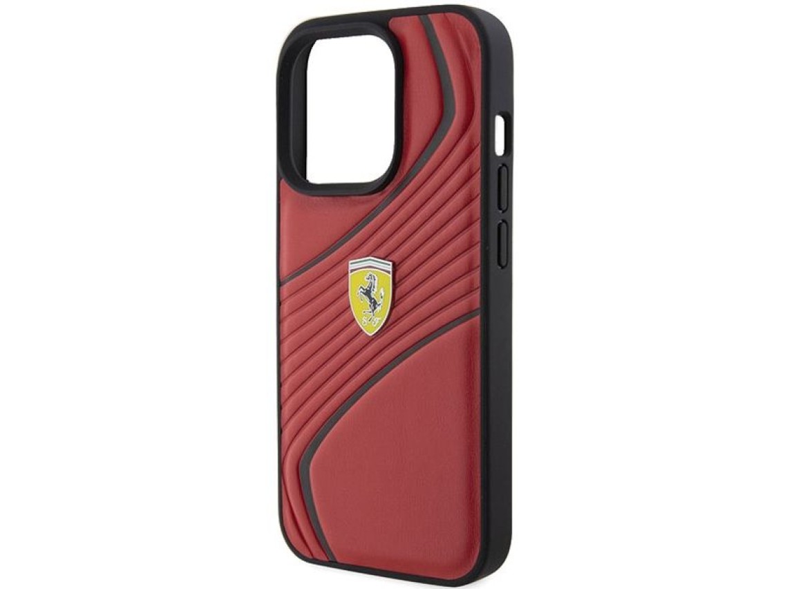 Ferrari Twist Metal Logo case for iPhone 15 Pro - red