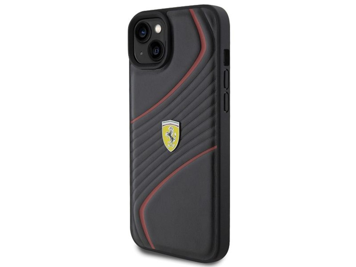 Capa Ferrari Twist Metal Logo para iPhone 15 Plus - preta
