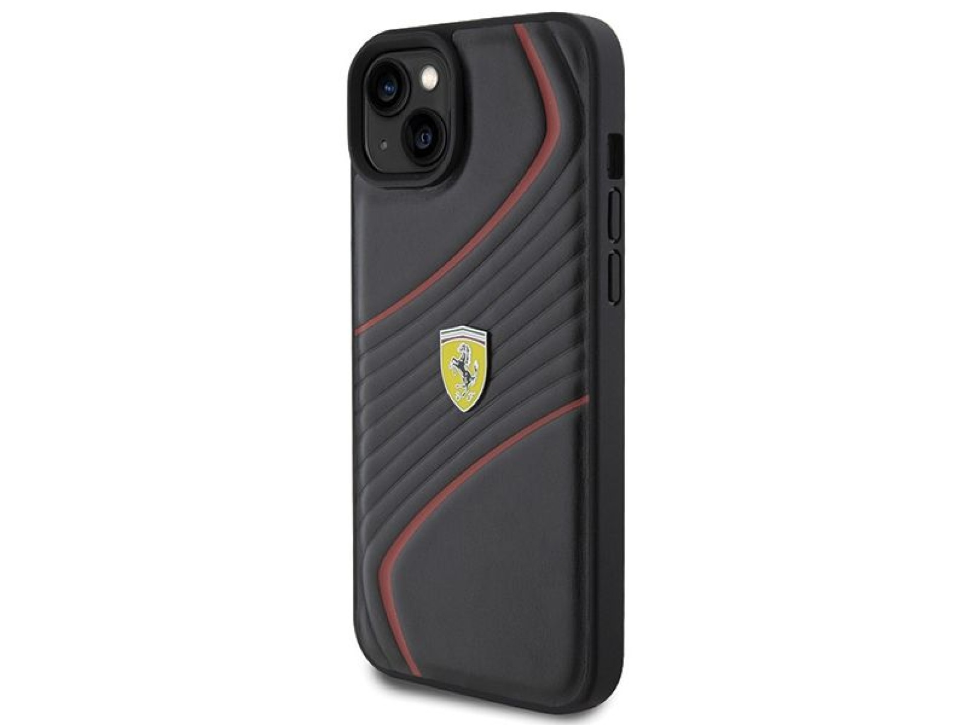 Capa Ferrari Twist Metal Logo para iPhone 15 Plus - preta