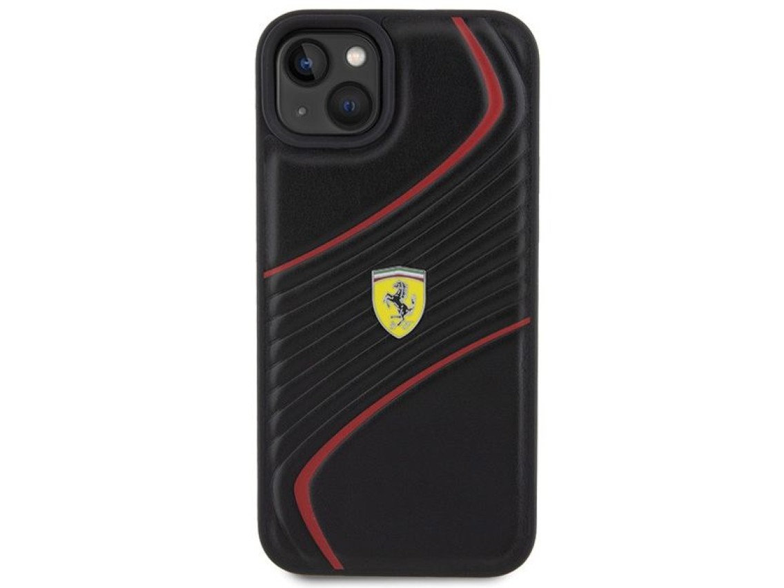 Capa Ferrari Twist Metal Logo para iPhone 15 Plus - preta