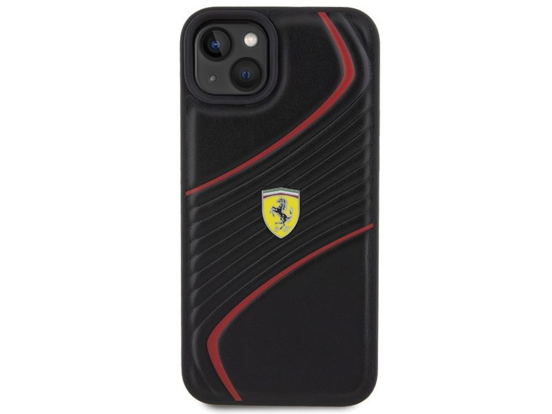 Capa Ferrari Twist Metal Logo para iPhone 15 Plus - preta