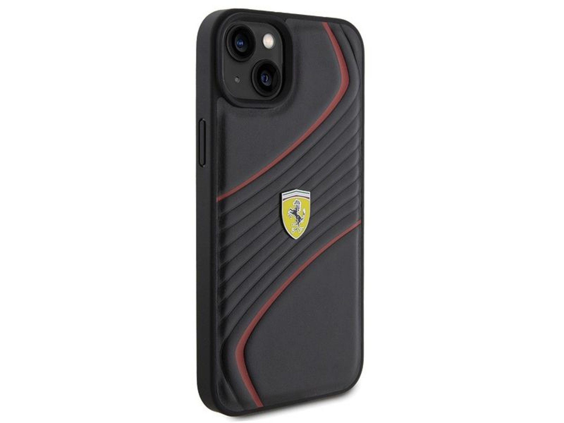 Capa Ferrari Twist Metal Logo para iPhone 15 Plus - preta