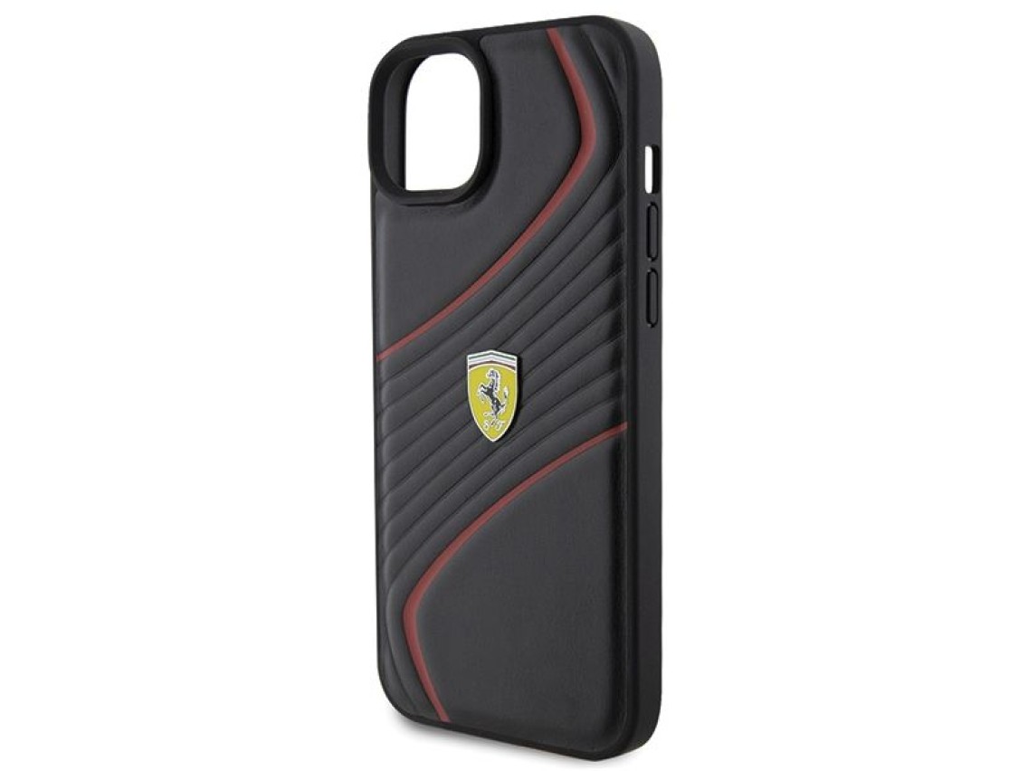 Capa Ferrari Twist Metal Logo para iPhone 15 Plus - preta