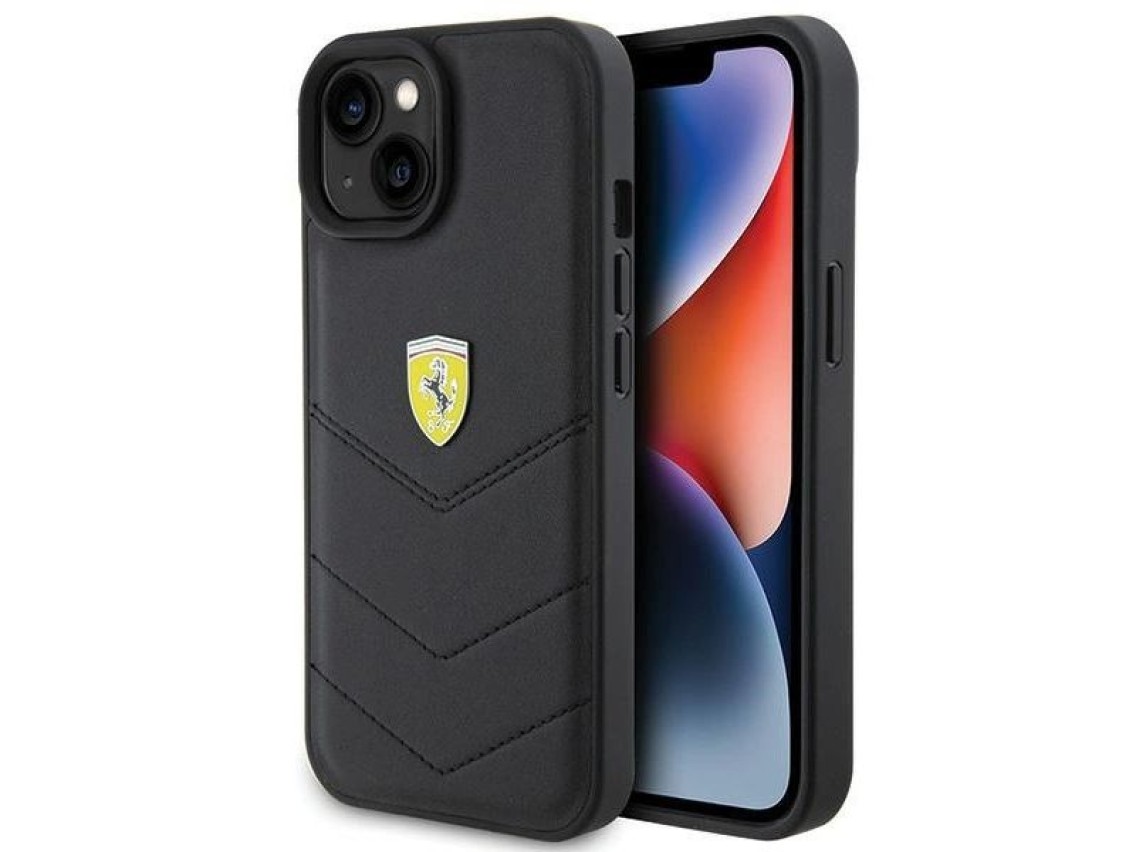 Ferrari Quilted Metal Logo case for iPhone 15 - black
