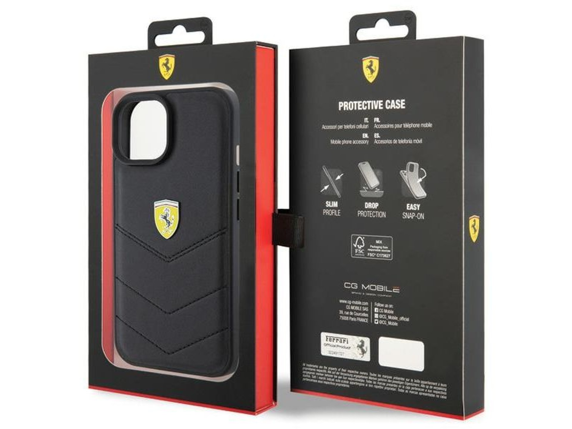 Ferrari Quilted Metal Logo case for iPhone 15 - black