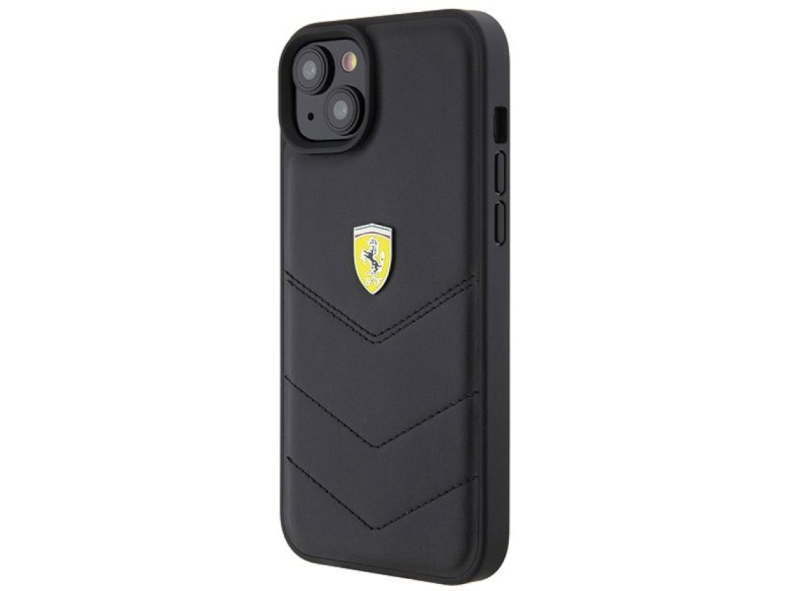 Ferrari FEHCP15MRDUK iPhone 15 Plus 6.7" capa rígida preta/preta com logotipo em metal acolchoado
