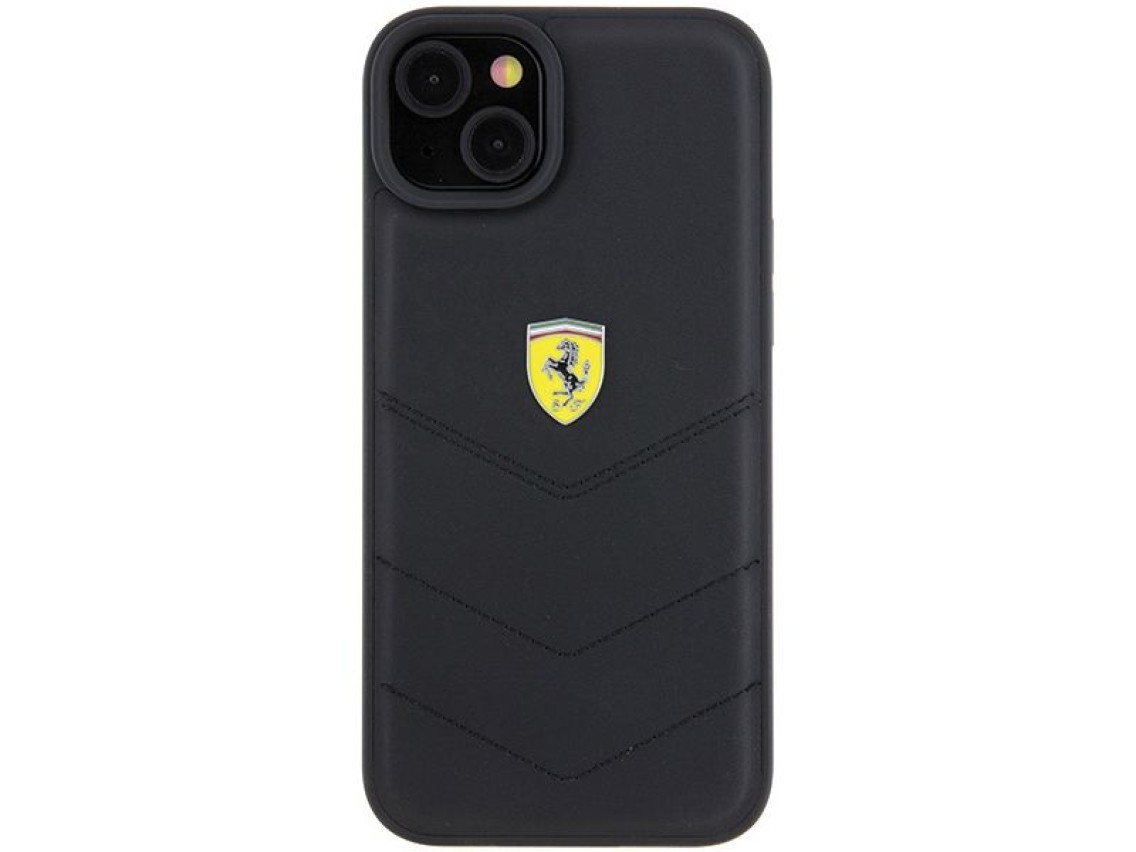 Ferrari FEHCP15MRDUK iPhone 15 Plus 6.7" capa rígida preta/preta com logotipo em metal acolchoado