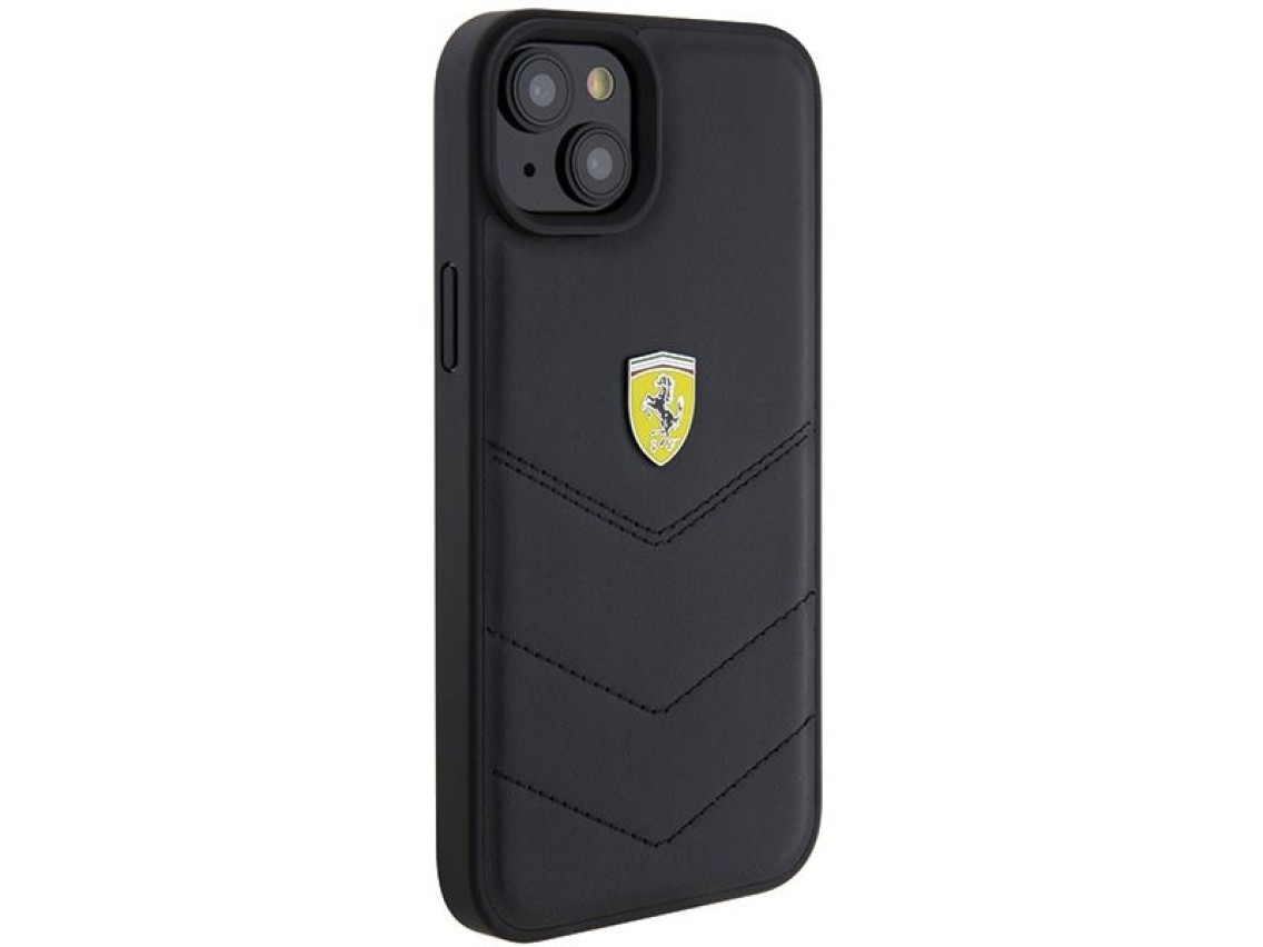 Ferrari FEHCP15MRDUK iPhone 15 Plus 6.7" capa rígida preta/preta com logotipo em metal acolchoado