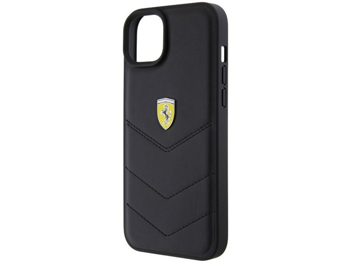 Ferrari FEHCP15MRDUK iPhone 15 Plus 6.7" capa rígida preta/preta com logotipo em metal acolchoado