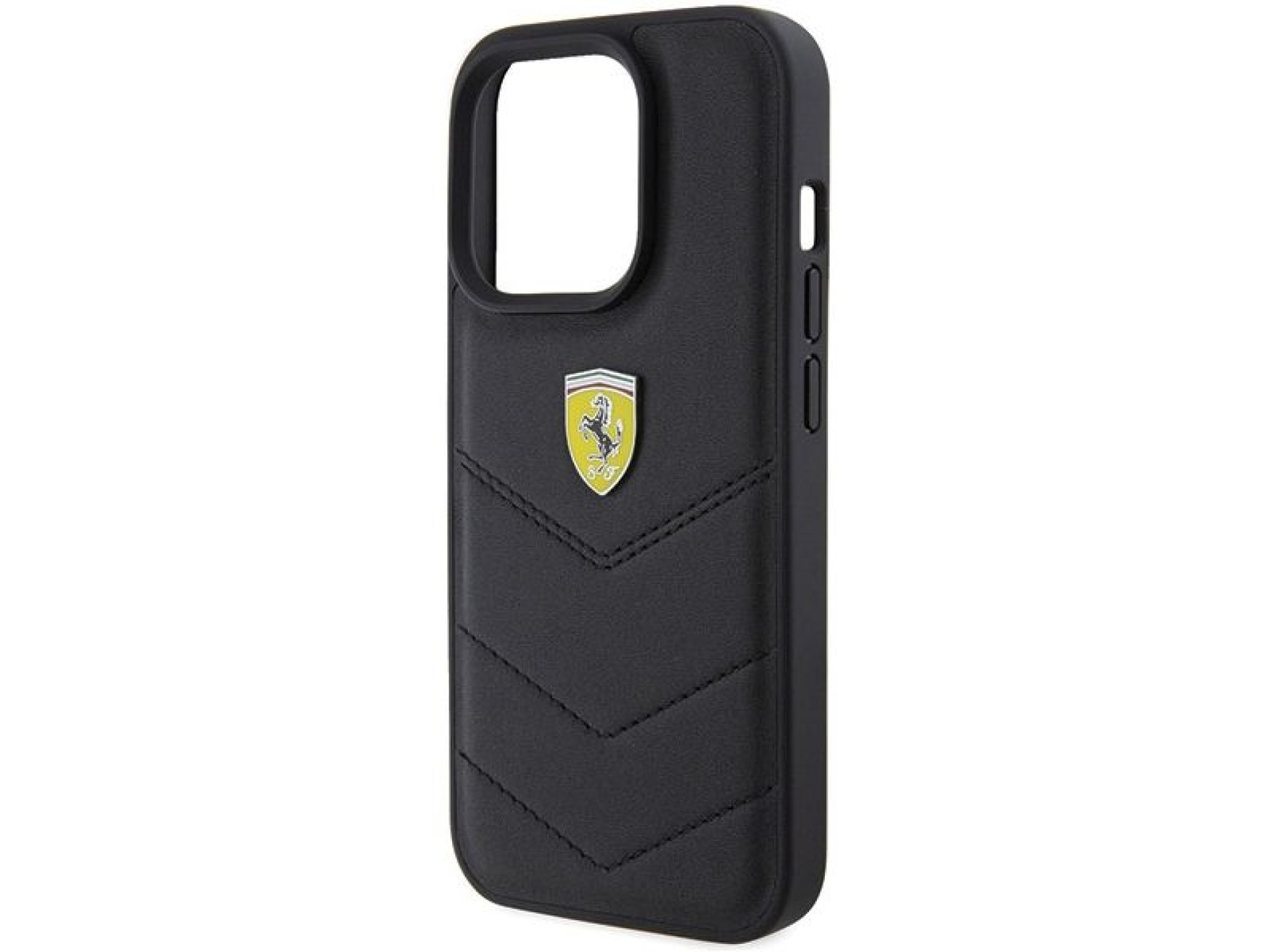 Capa Ferrari com logotipo metálico acolchoado para iPhone 15 Pro - preta