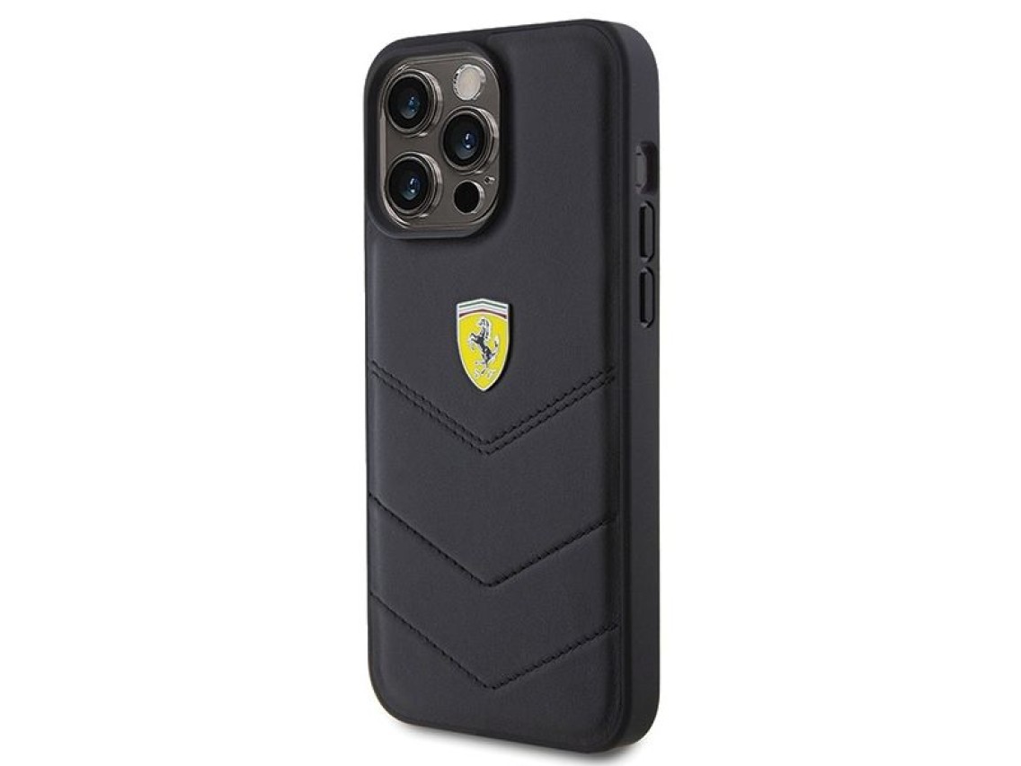 Ferrari Quilted Metal Logo case for iPhone 15 Pro Max - black