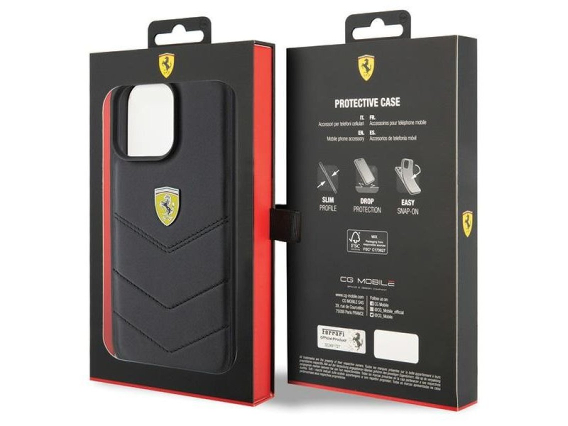 Ferrari Quilted Metal Logo case for iPhone 15 Pro Max - black