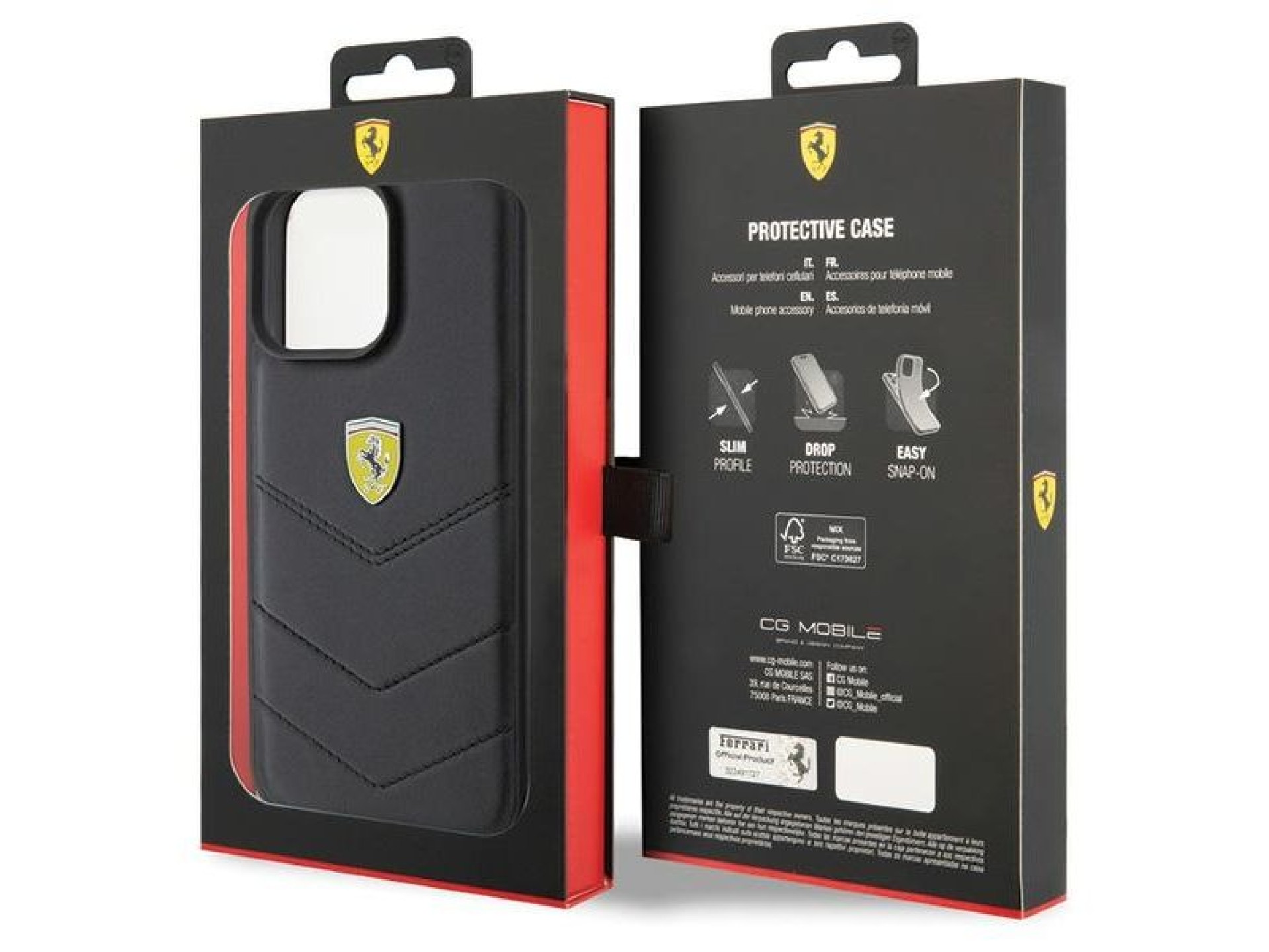Ferrari Quilted Metal Logo case for iPhone 15 Pro Max - black