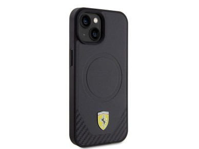 Ferrari FEHMP15SPTEK iPhone 15 6.1" capa r�gida preta/preta com logotipo em metal carbono e MagSafe