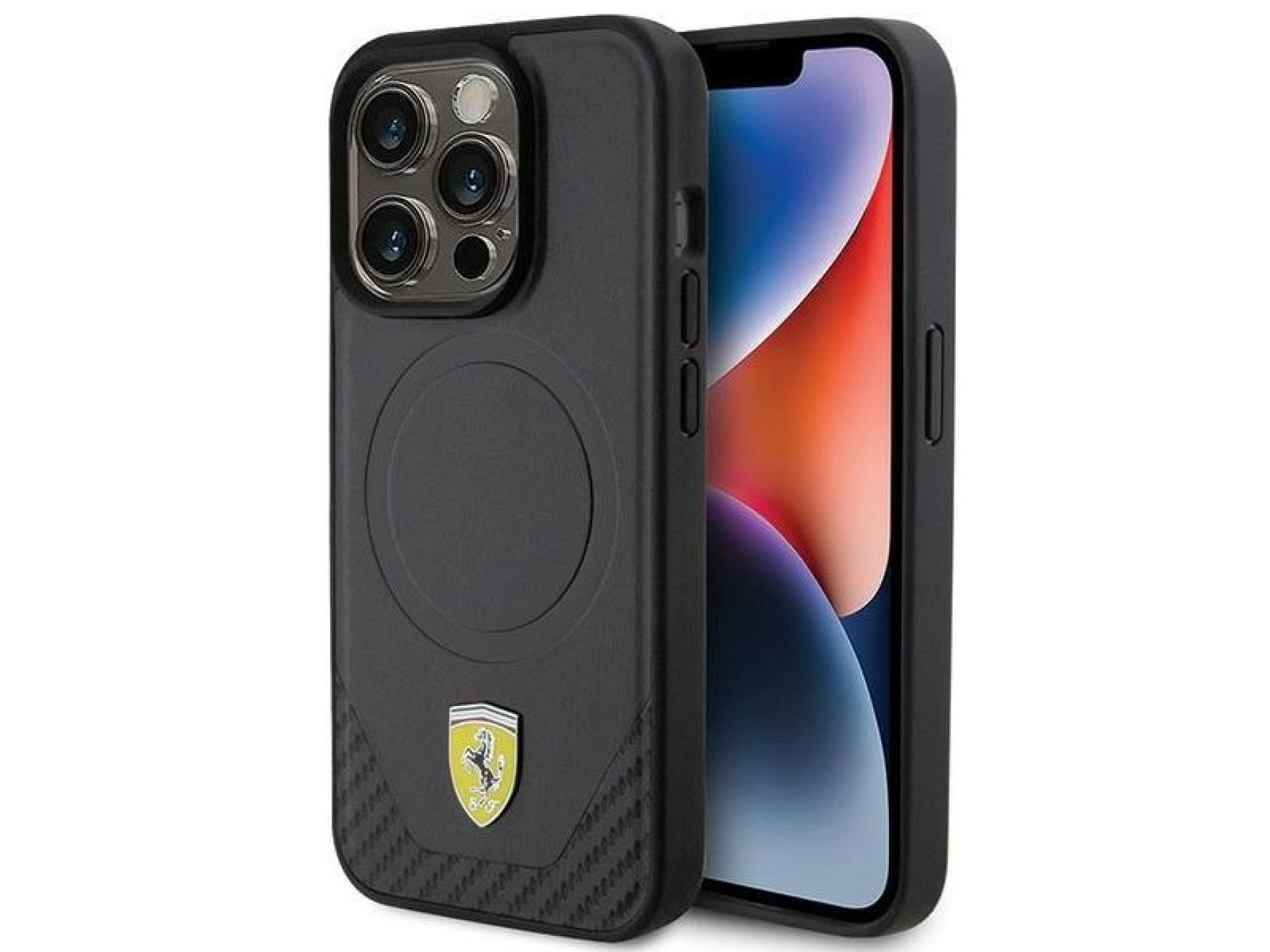 Capa MagSafe Ferrari Carbon Metal Logo para iPhone 15 Pro - preta