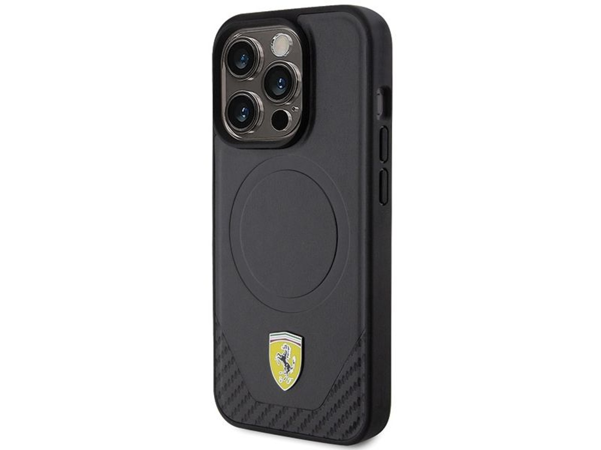 Capa MagSafe Ferrari Carbon Metal Logo para iPhone 15 Pro - preta