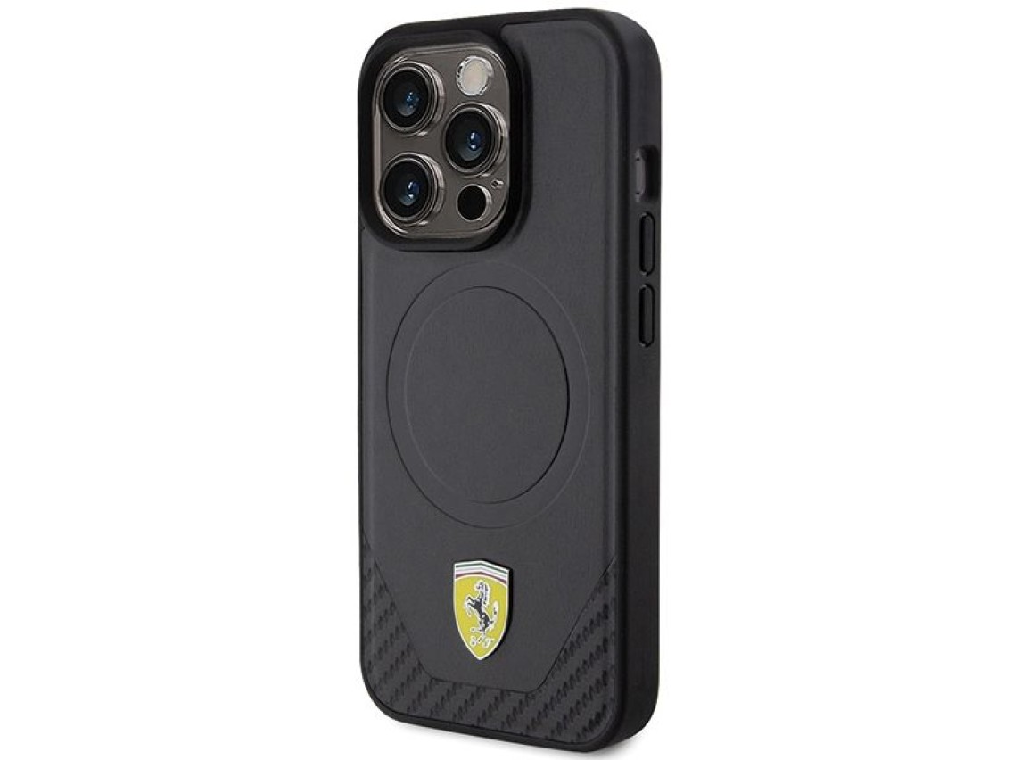Capa MagSafe Ferrari Carbon Metal Logo para iPhone 15 Pro - preta